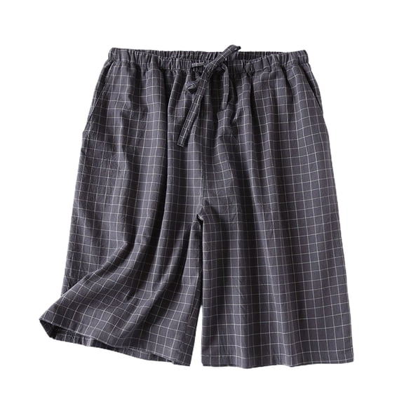 SWSMCLT Men's Pajamas Shorts Soft Pjs Summer Thin Lounge Drawstring Pj Shorts Plaid Printed Cool Cotton Short Dark Grey Small