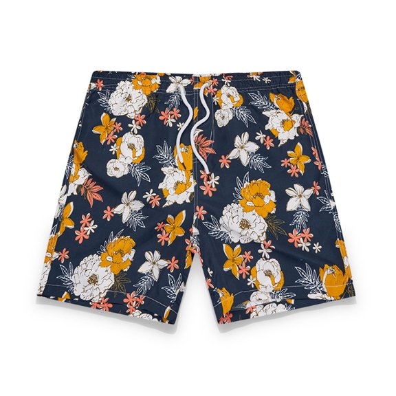 SWSMCLT Men's Swim Trunks Hawaiian Mid Rise Quick Dry Printed Swimming Shorts Bathing Suit Short Lightweight Swim Shorts Navy Small