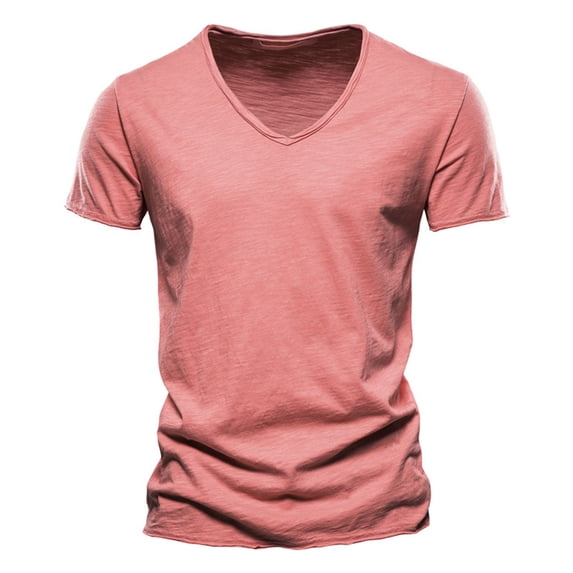 Jinda Men's V Neck Shirt Soft Top Short Sleeve Slim Fit Stretch Thin Casual Basic Summer Modern Cotton Tshirt Red Small