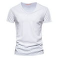 thumbnail image 1 of SWSMCLT Men's Slim Fit Stretch Thin Casual V Neck Shirt Soft Top Short Sleeve Basic Summer Modern Cotton Tshirt White X-Large, 1 of 1