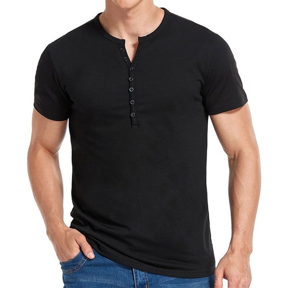 SWSMCLT Men's Crewneck Summer Casual Thin Soft T Shirt Fashion Henley Shirt Basic Cool Button Stretch Spring Tee Black Large