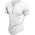 thumbnail image 1 of Jinda Men's V Neck T Shirt Short Sleeve Tshirt Fitted Fashion Soft Henley Button Summer Vacation T-shirt White X-Large, 1 of 1