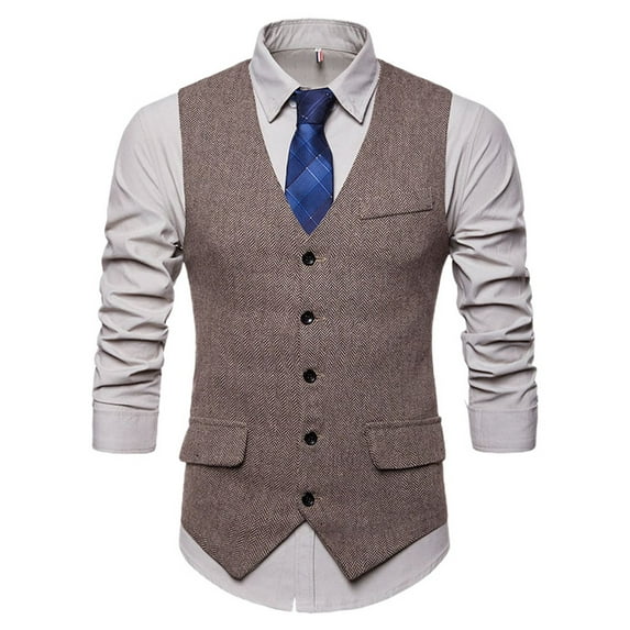 SWSMCLT Men's Vintage Work Spring Tank Top V Neck Waistcoat Top Soft Vest Single-breasted Fitted Winter Cotton Dress Fashion Wedding Khaki Small