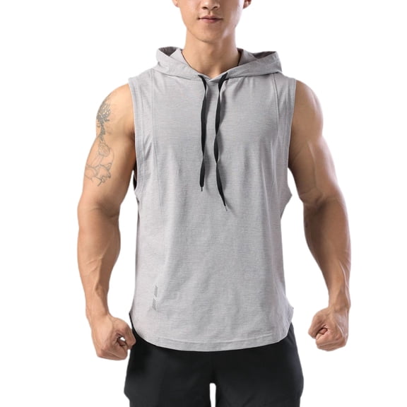 SWSMCLT Men's Workout Top Soft Quick Dry Loose Hooded Vest Fit Tank Top Running Summer Sleeveless Hoodies High Low Casual Fall Grey X-Large