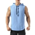 thumbnail image 1 of SWSMCLT Men's Workout Top Soft Quick Dry Loose Hooded Vest Fit Tank Top Running Summer Sleeveless Hoodies High Low Casual Fall Sky Blue X-Large, 1 of 4