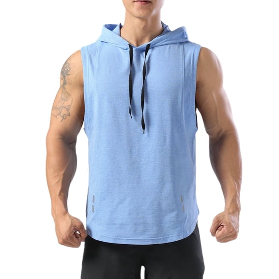 SWSMCLT Men's Workout Top Soft Quick Dry Loose Hooded Vest Fit Tank Top Running Summer Sleeveless Hoodies High Low Casual Fall Sky Blue X-Large