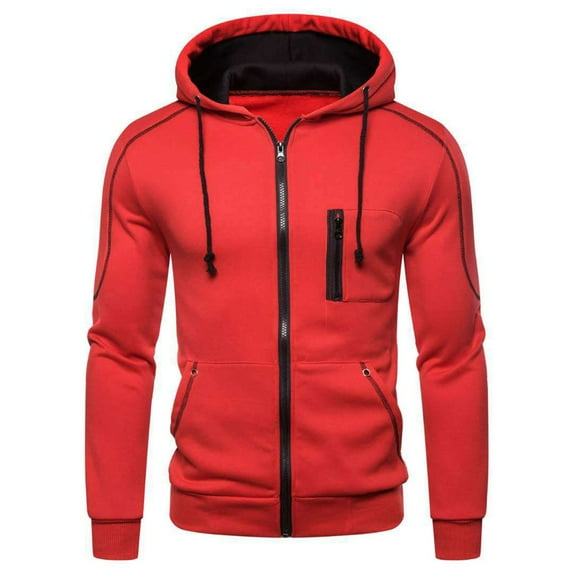 Jinda Men's Zip Up Hoodie Long Sleeve Fall Top Casual Fashion Comfy Soft Lightweight Slim Fit Hooded Sweatshirt Red Medium
