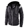 thumbnail image 1 of Jinda Men's Zip Up Hoodies Cotton Long Sleeve Slim Fit Hooded Sweatshirt Soft Fashion Color Block Lightweight Hoody Dark Grey Medium, 1 of 1