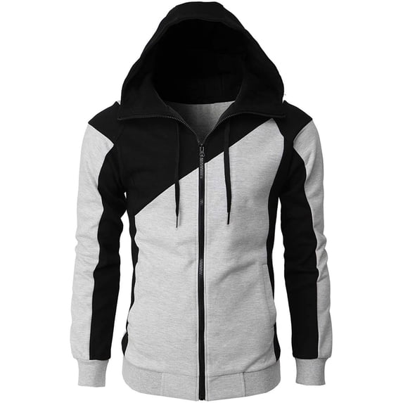 Jinda Men's Zip Up Hoodies Long Sleeve Lightweight Slim Fit Hooded Sweatshirt Drawstring Comfy Fashion Outerwear Light Grey 42