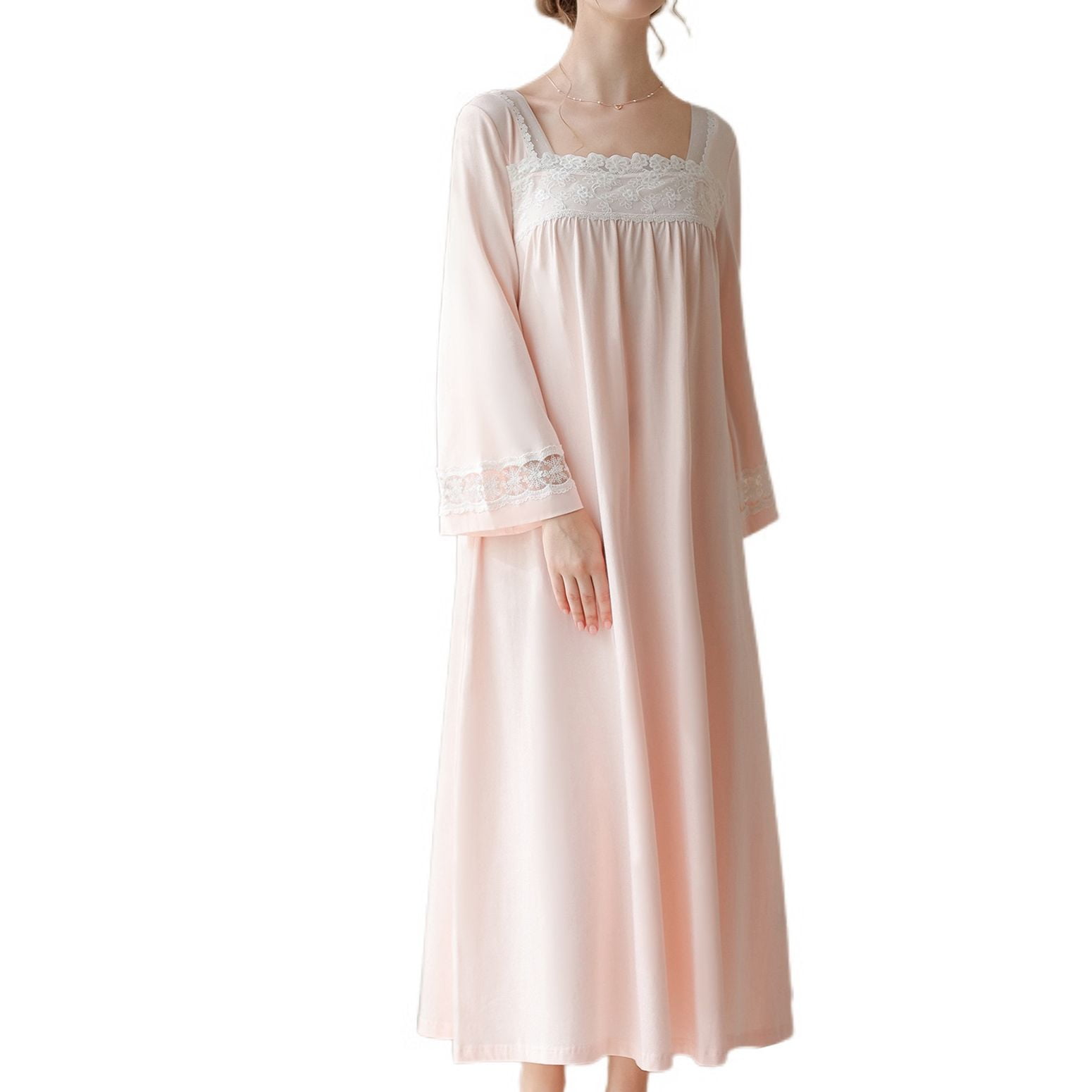 Jinda Women's Long Sleeve Cotton Nightgown Vintage Victorian Night Gown