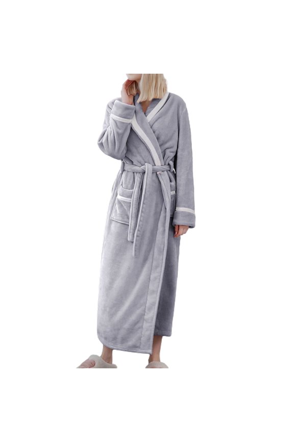 Jinda Women's Soft Flannel Bath Robe Warm Long Sleeve Fuzzy Winter House Sleeping Thic Warm Robe Full Length Grey Small-Medium
