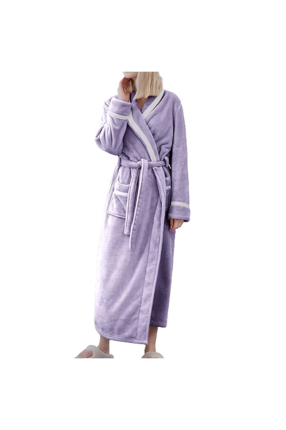 Jinda Women's Soft Flannel Bath Robe Warm Long Sleeve Fuzzy Winter House Sleeping Thic Warm Robe Full Length Purple Large