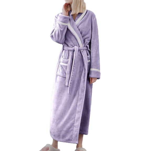 Jinda Women's Soft Flannel Bath Robe Warm Long Sleeve Fuzzy Winter House Sleeping Thic Warm Robe Full Length Purple Small-Medium