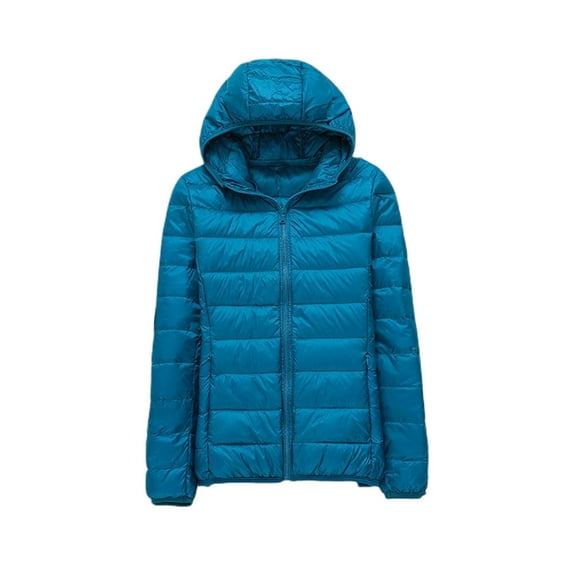 Jinda Women's Soft Zip Up Down Jacket Long Sleeve Hoodie Hooded Puffer Coat Light Waterproof Hooded Thermal Outerwear Blue Small