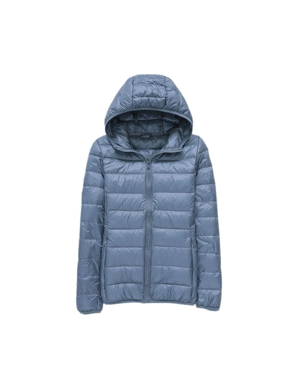 Jinda Women's Soft Zip Up Down Jacket Long Sleeve Hoodie Hooded Puffer Coat Light Waterproof Hooded Thermal Outerwear Light Blue Medium