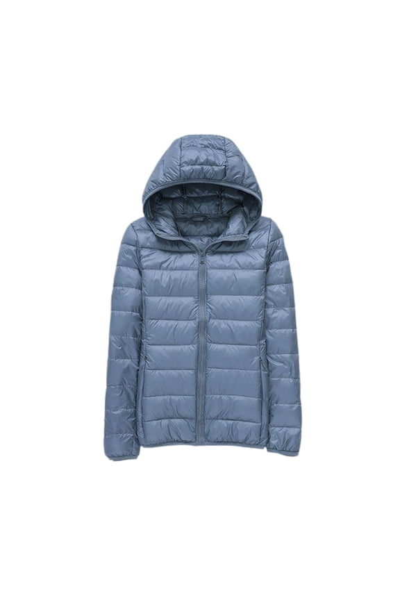 Jinda Women's Soft Zip Up Down Jacket Long Sleeve Hoodie Hooded Puffer Coat Light Waterproof Hooded Thermal Outerwear Light Blue Medium