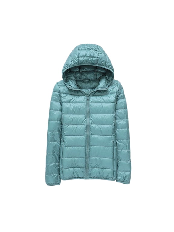 Jinda Women's Soft Zip Up Down Jacket Long Sleeve Hoodie Hooded Puffer Coat Light Waterproof Hooded Thermal Outerwear Mint Large