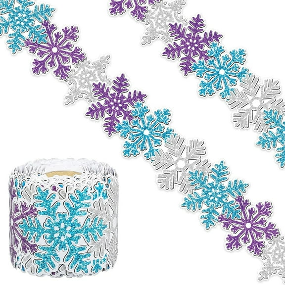 Jindis 10m Snowflake Scalloped Bulletin Border Trim Self-Adhesive Classroom Winter Theme Display Decor