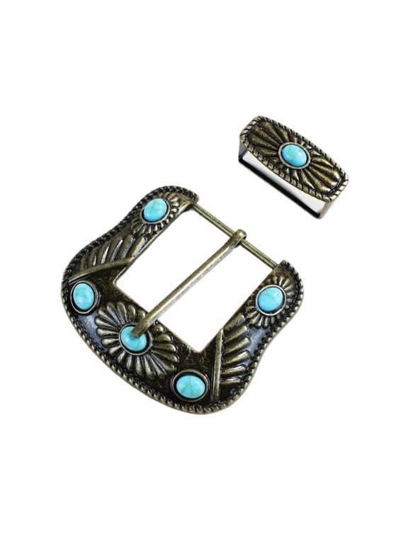 Antique Belt Buckle Rings Set Exotic Carved Pattern Turquois Belt Clasp Western Styles 1.5inch Belt Buckle Replacement