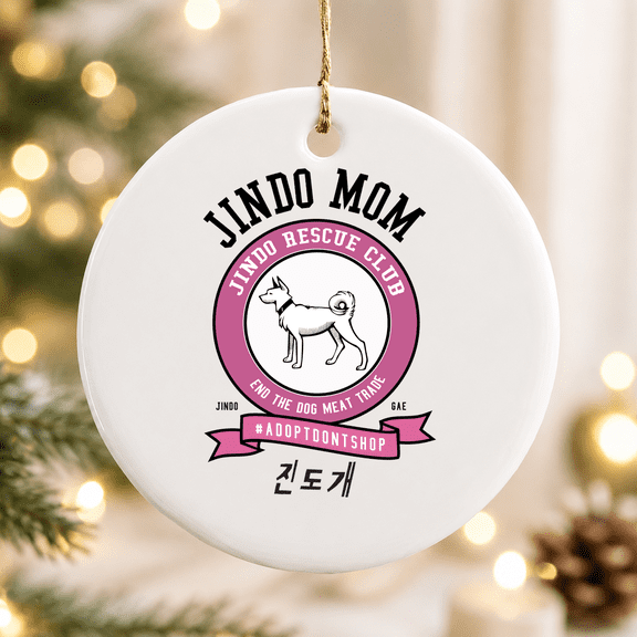 Jindo Dog Mom Rescue Club Korean Dog Breed Christmas Ornament, Pet Lover Holiday Gift, Ceramic Ornament