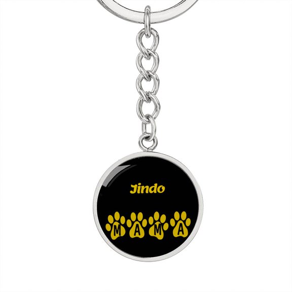 Jindo Mama Circle Keychain Stainless Steel Silver Tone or Gold Tone