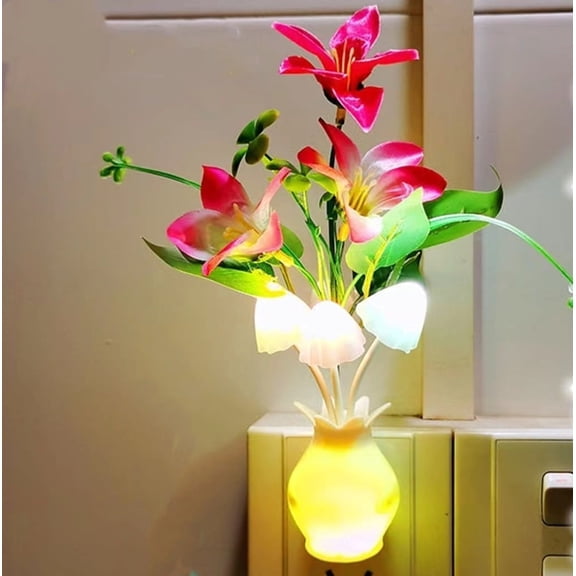 BARMOTU 2-Pack Plug-in LED Sensor Night Light with Lily Flower Decoration, Energy-Saving Dreamy Mushroom Night Light, Suitable for Adult Bedrooms, Bathrooms, Living Rooms, Kitchens, and Hallways.