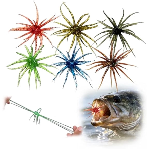 BARMOTU 6Pcs Fuzzy Dice Fishing Lure for Bass Fishing, Soft TPR Creature Bait, Floating Soft Plastic Lures with Reflective Glitter, Lifelike Breathing Action for Freshwater & Saltwater