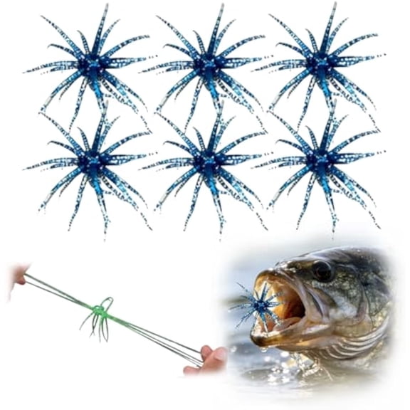 BARMOTU 6Pcs Fuzzy Dice Fishing Lure for Bass Fishing, Soft TPR Creature Bait, Floating Soft Plastic Lures with Reflective Glitter, Lifelike Breathing Action for Freshwater & Saltwater