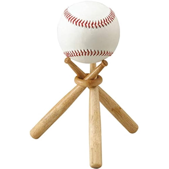 Jinerra Baseball Stand Holder Wooden Display Stand for Round Items up to 9" Circumference, Mini Baseball Bat Design with Ring, Home Office Decor Gift for Baseball Fans – 1/2/4 Packs Available