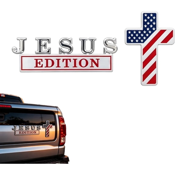 BARMOTU Blessed Jesus Edition Cross Emblem Metal Badge,4 Inch Faith & Protection Badge for Car, Truck, SUV, Weather-Resistant Christian Symbol, Meaningful Gift for Veterans & Believers