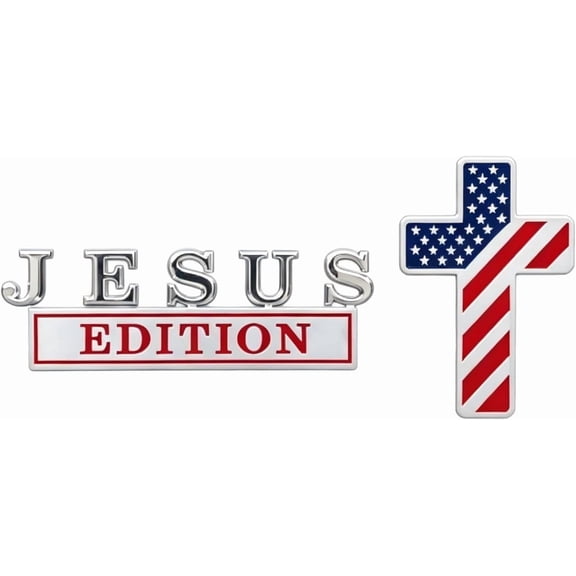 Jinerra Blessed Jesus Edition Cross Emblem Metal Badge, Raised Letter 3D Chrome Christian American Flag Car Emblem for Truck SUV, Christian car Accessories