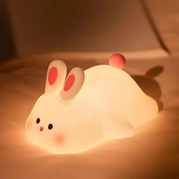 Jinerra Silicone Night Light, 50-Hour Super Long Battery Life, Large Rabbit-Shaped Lamp, Perfect Gift for Teenagers, Soft Dimmable Bedside Lamp, Rechargeable with Touch Control