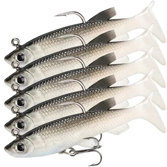 BARMOTU Soft Fishing Lures, Pre-Rigged Jig Head Bass Lures with Paddle Tail, Plastic Swimbaits for Fishing Saltwater and Freshwater Trout Walleye Crappie Premium Gear and Equipment