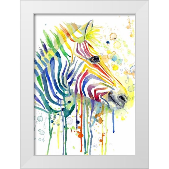 Jing, Jin 11x14 White Modern Wood Framed Museum Art Print Titled - Colorful Zebra