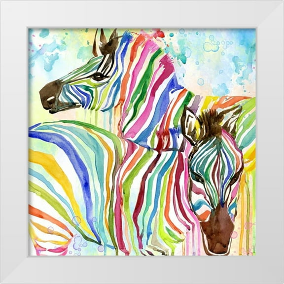 Jing, Jin 12x12 White Modern Wood Framed Museum Art Print Titled - Multicolor Zebras
