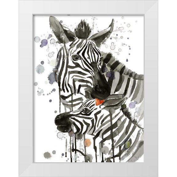 Jing, Jin 12x14 White Modern Wood Framed Museum Art Print Titled - Zebra Kiss