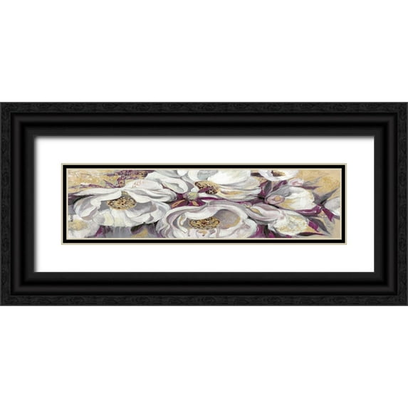 Jing, Jin 14x7 Black Ornate Wood Framed with Double Matting Museum Art Print Titled - Floral Tapestry