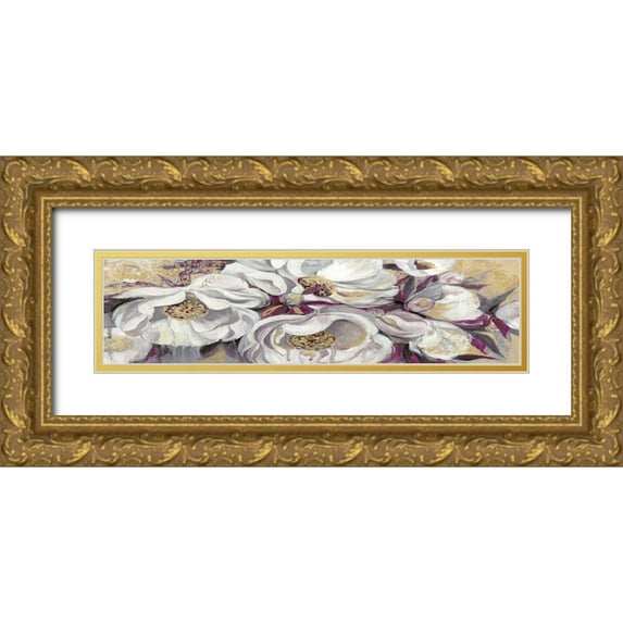 Jing, Jin 24x9 Gold Ornate Wood Framed with Double Matting Museum Art Print Titled - Floral Tapestry