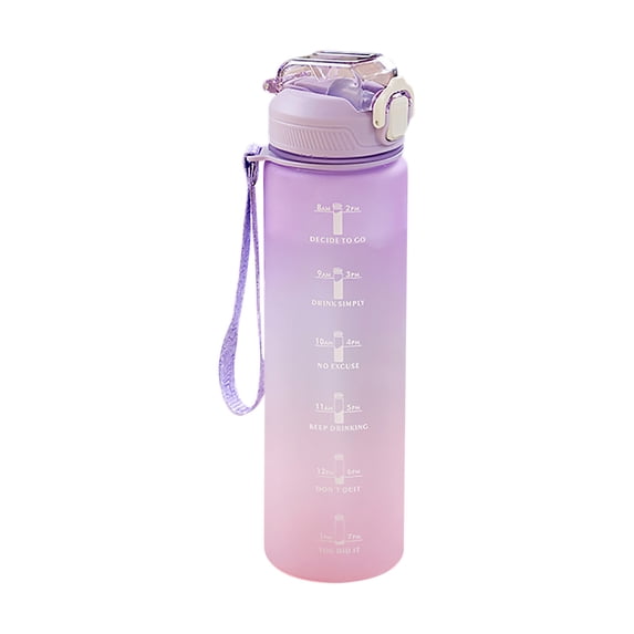 JingChun 1 Liter Water Bottle with Water volume scale Hourly BPA Free Reusable Leak Proof with Straw