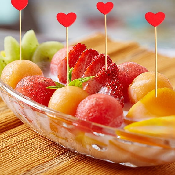 JingChun 100 Pack Heart-Shaped Bamboo Cocktail Picks, 4.7" Heart Toothpicks for Appetizers, Natural Bamboo Food Picks for Valentines Wedding Birthday Party Decoration