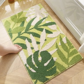 JingChun 16*23 inch Green Leaves Bath Mat, Non Slip Large Plant Monstera Leaf Bath Rug Absorbent Bathtub Rug Bathroom Plush Shower Rugs