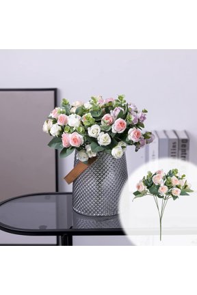 1Pc Branch 11 Heads Artificial Rose Flowers Bouquet Fake Silk Mini Roses Wedding Floral Decor Bouquet