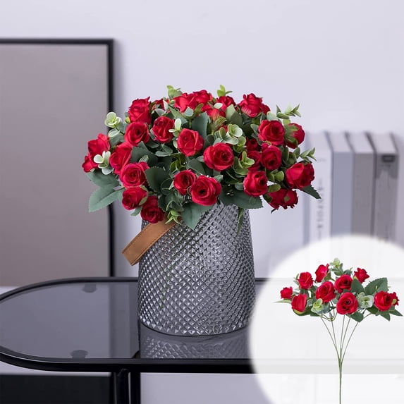 JingChun 1Pc Branch 11 Heads Artificial Rose Flowers Bouquet Fake Silk Mini Roses Wedding Floral Decor Bouquet
