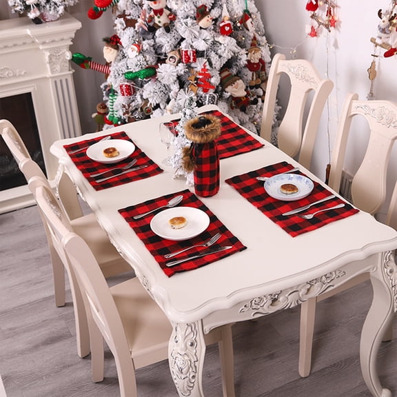JingChun 1Pc Christmas Buffalo Plaid Placemats, Polyester & Burlap Reversible Red and Black Buffalo Check Place Mats Christmas Dining Table Decorations 11*17in