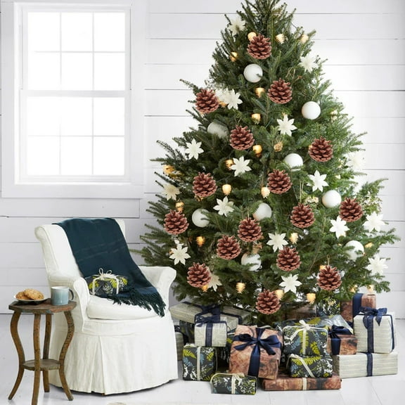 JingChun 1Pc Christmas Pine Cones Decoration with String, Natural Rustic Pinecones Bulk Ornaments for Crafting for Home Accent Decor, Fall Thanksgiving Tree Decoration