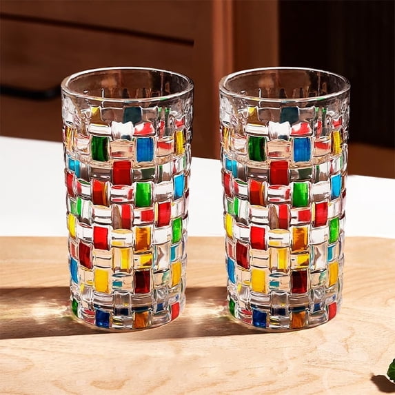 JingChun 1Pc Colorful Drinking Glasses, Hand Painted Colored Water Glasses, Multicolor Water Glasse, Whiskey Wineglass Glasses, Tumbler Glasses