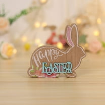 JingChun 1Pc Easter Bunny Wood Decor Easter Natural Wood Signs Bunnies Shape Signs Easter Tabletop Decor Rustic Wood Centerpieces for Farmhouse Kitchen Dining Room