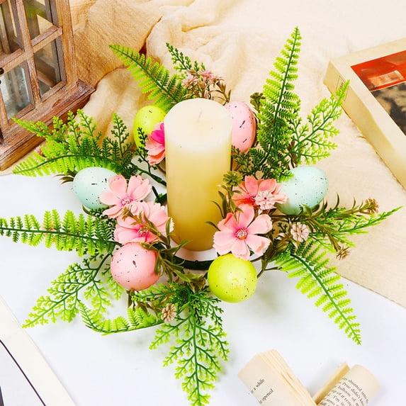 JingChun 1Pc Easter Egg Candle Rings Wreaths Spring Egg and Berry Candle Rings Artificial Candle Holder Mini Wreaths 11.8" for Easter Holiday Home Kitchen Table Centerpiece