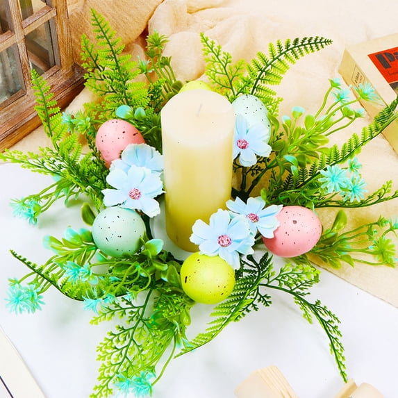 JingChun 1Pc Easter Egg Candle Rings Wreaths Spring Egg and Berry Candle Rings Artificial Candle Holder Mini Wreaths 11.8" for Easter Holiday Home Kitchen Table Centerpiece