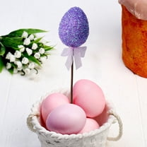 JingChun 1Pc Glitter Easter Egg Plant Picks Foam Crafts Wooden Stake Decoration Cake Topper Sticks Garden Ornament, Assorted Colors
